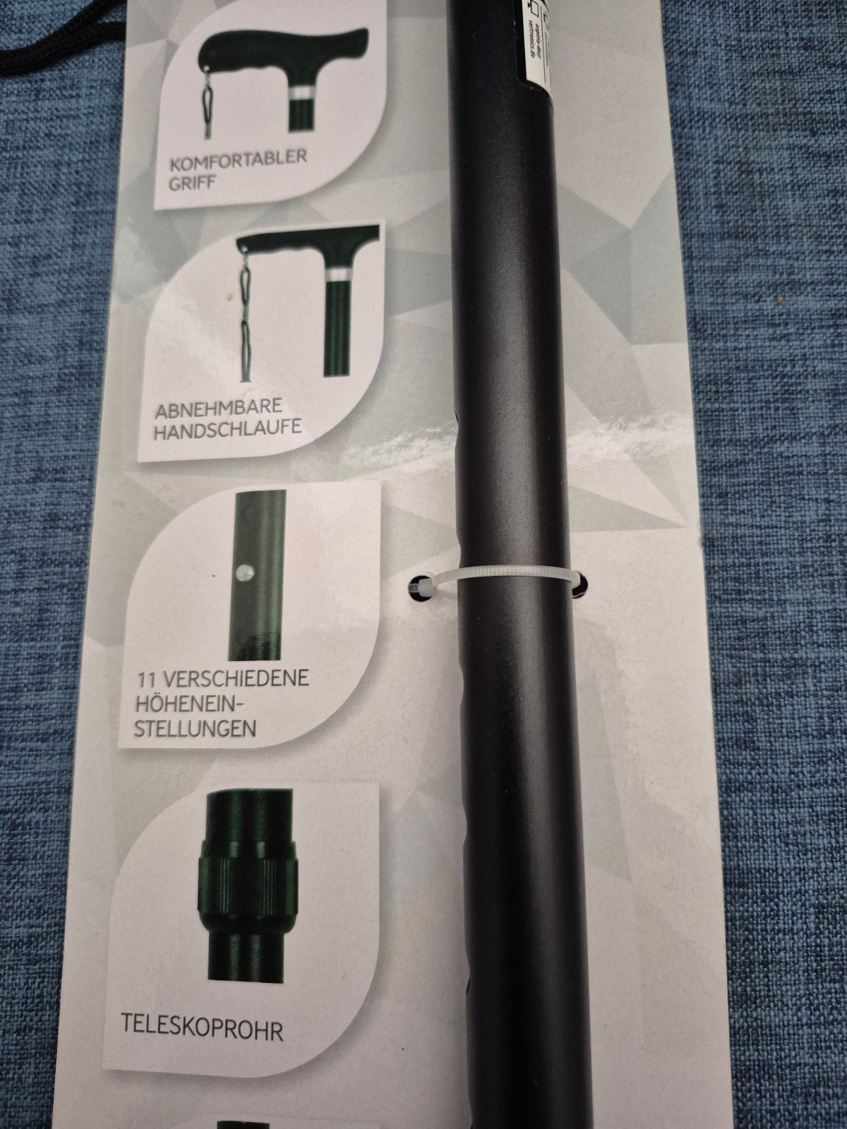 Spazierstock Teleskop höhenverstellbar 735-990mm Handschlaufe schwarz NEU