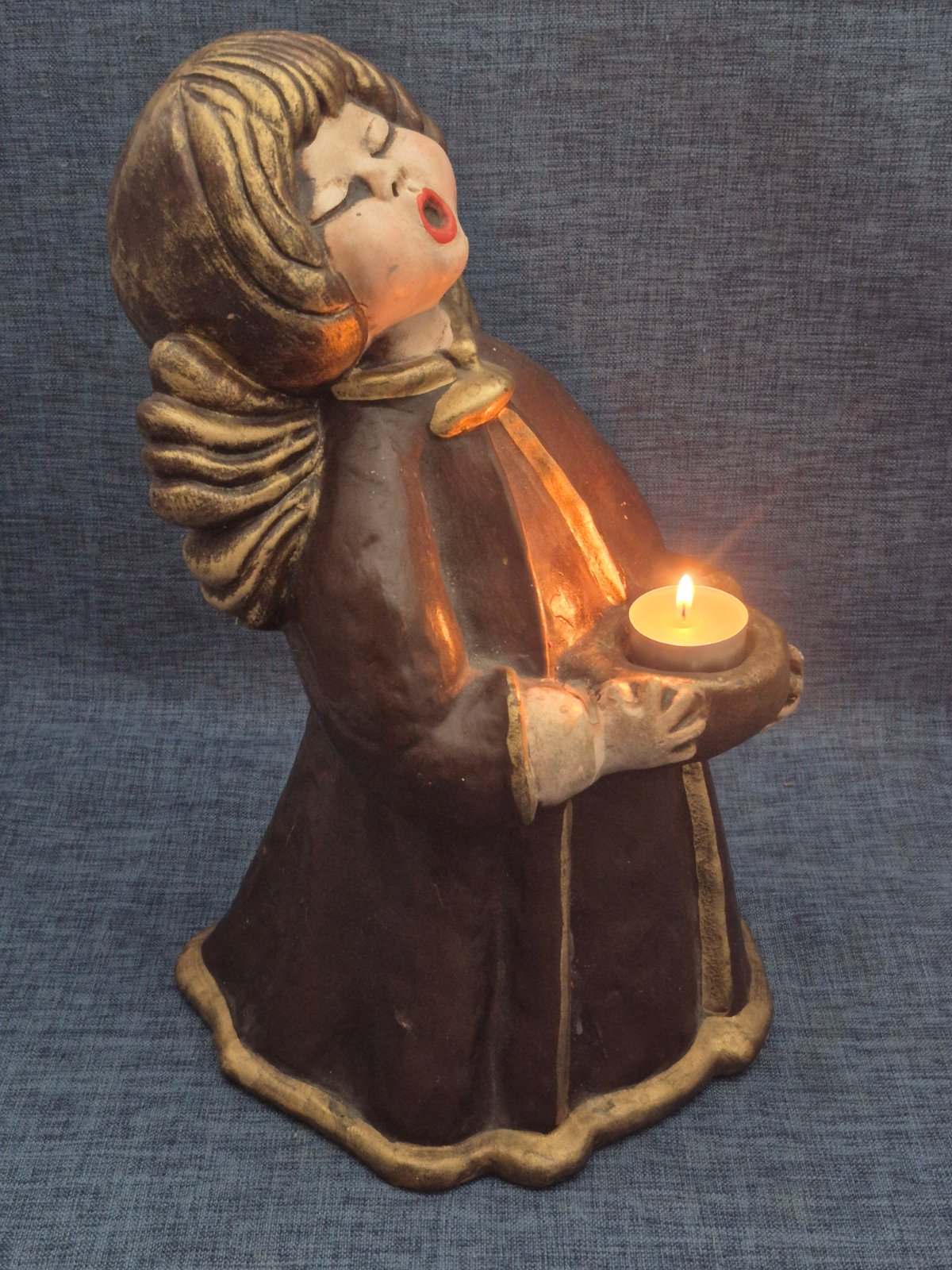 THUN Original Bozner Engel Keramik Teelichthalter singend Weihnachten  35 cm