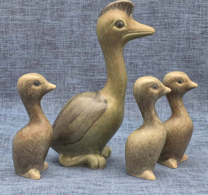 Keramik Entenfamilie 4-teilig Ente Küken Figuren Set Vintage Studiokeramik