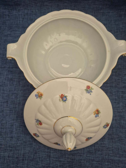 Thomas Bavaria Suppenterrine Porzellan Blumendekor Goldrand 4286 1950/60er