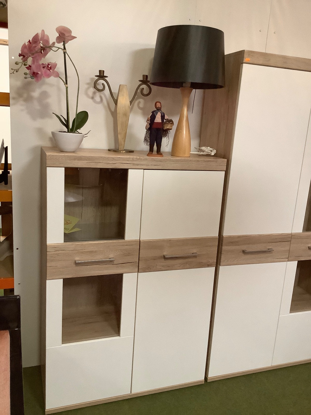 Wohnwand Schrankwand Vitrine Sideboard weiß Eiche modern 2-teilig