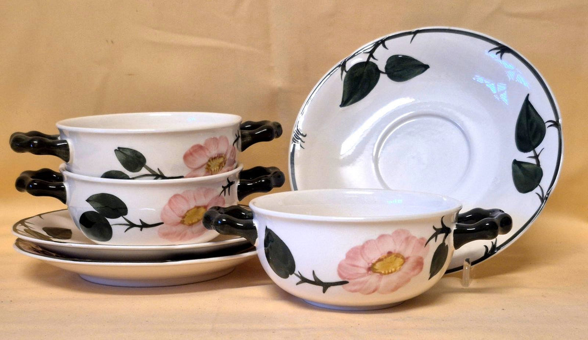 Villeroy & Boch "Wild-Rose" Suppentasse mit Untertasse 3er Set Handmalerei