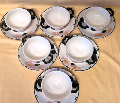 Villeroy & Boch - Wild-Rose - 6x Suppentasse mit Untertasse -Handmalerei Germany