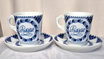 Hutschenreuther Pharisäer Kaffeebecher Set 4tlg Porzellan Blau Weiß Germany