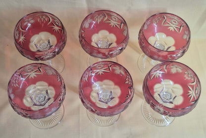 Nachtmann - 6 Bleikristallglas Sektschalen - Champagner Coupe - rubinrot -