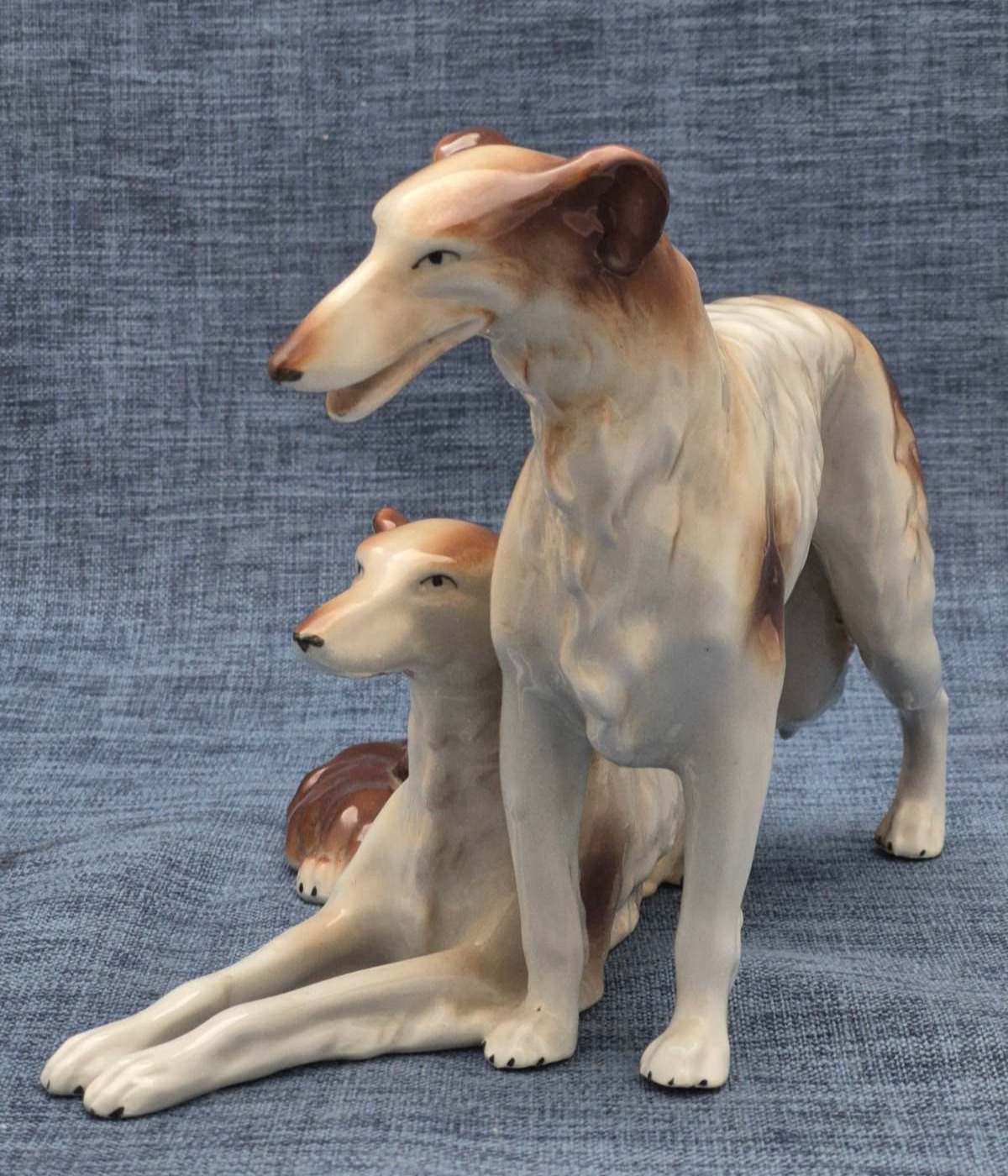 Porzellan Figur Barsoi Paar stehend & liegend Windhund Vintage Deko Hund