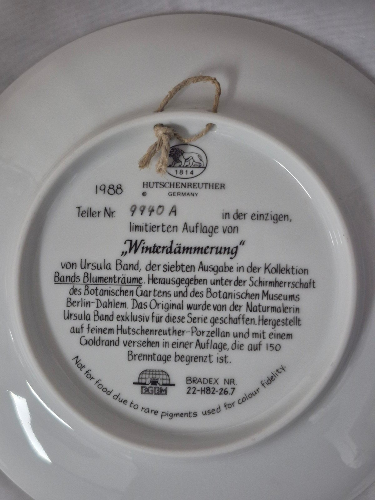 Hutschenreuther Sammelteller Winterdämmerung Ursula Band 1988 Goldrand limitiert