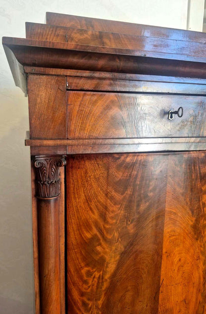 Antiker Biedermeier Vertiko Mahagoni Säulen Schrank 19. Jh. 1 Tür 2 Schubladen