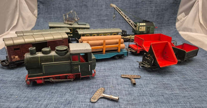 Biller Blecheisenbahn Konvolut Uhrwerk Lok 500 Waggons Kran Spur 0 Mid Century
