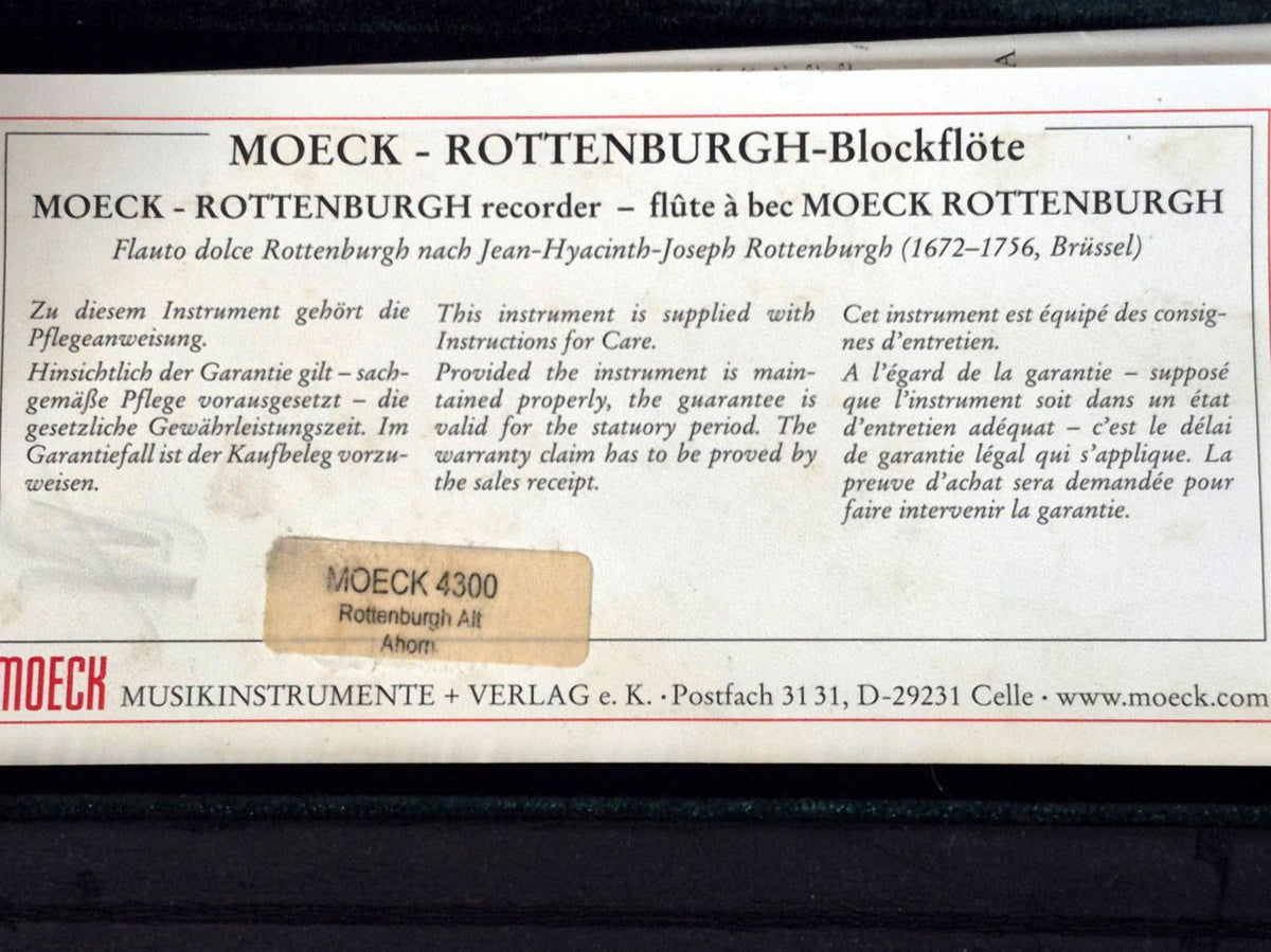 Moeck Rottenburgh 4300 Altblockflöte Ahorn Barock mit Koffer & Zubehör