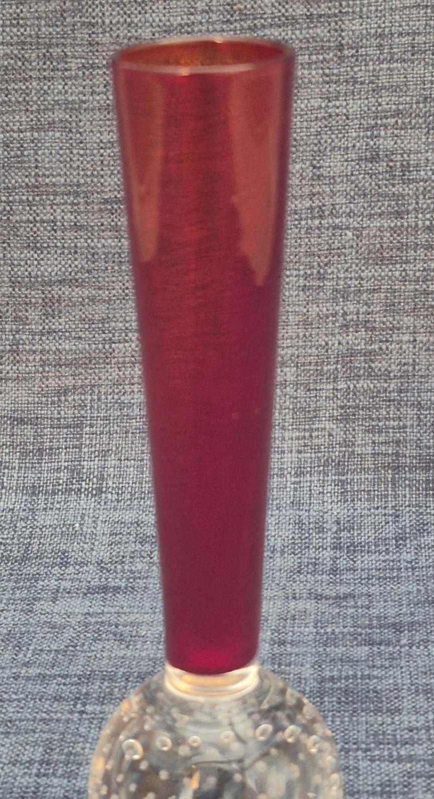 Orchideenvase - Bubble Vase - Solifleurvase - Rubinrot/Klar - Mid Century - 15,4