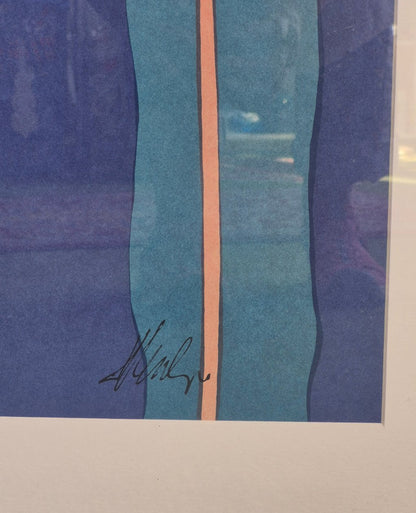 Abstrakter Siebdruck signiert gerahmt Goldrahmen Vintage Kunst 70er 80er
