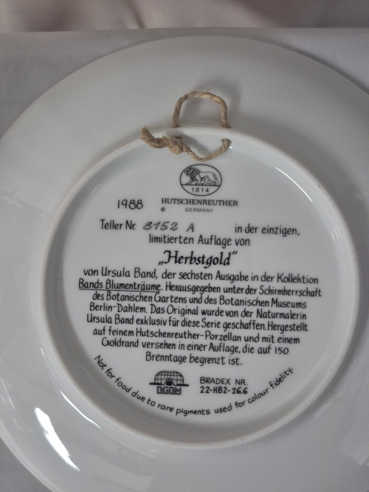 Hutschenreuther Sammelteller Herbstgold Ursula Band 1988 Limitiert Goldrand