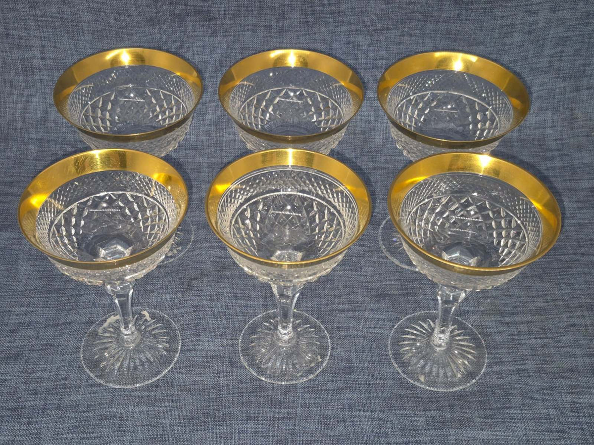 Josephinenhütte, Serie:Ernestine; 6 Champagner- Sektschalen, 24 Karat Gold