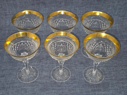 Josephinenhütte, Serie:Ernestine; 6 Champagner- Sektschalen, 24 Karat Gold
