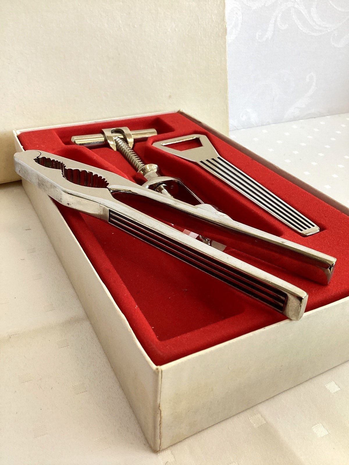 Bar Set 3-tlg. Korkenzieher Flaschenöffner Nussknacker Chrom OVP