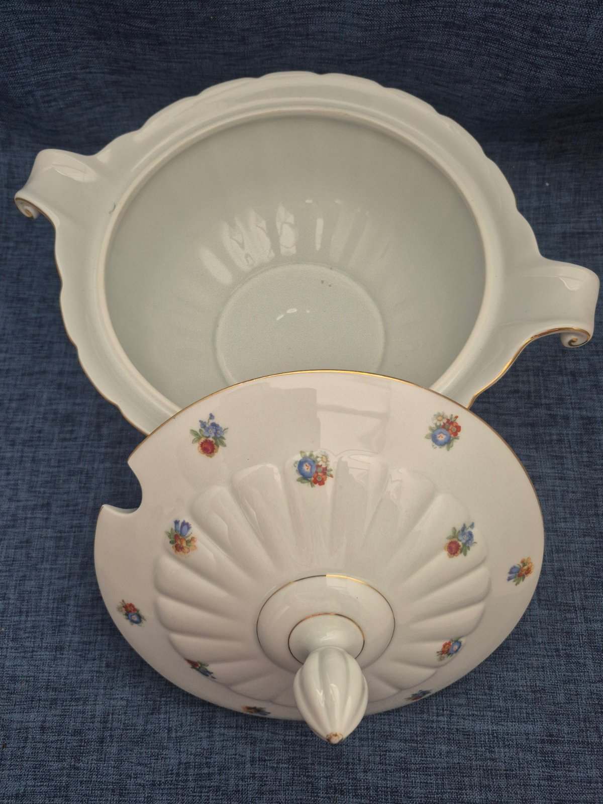 Thomas Bavaria xxl Suppenterrine Porzellan Blumendekor Goldrand 1950/60er