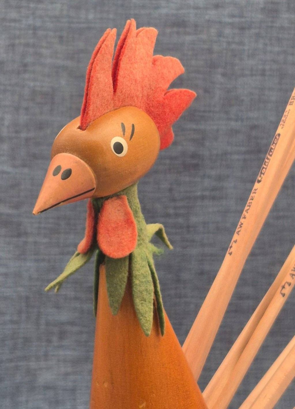 Wackelkopfhahn - Bobble Head - Buntstifthalter - Holz - Denmark - Mid Century