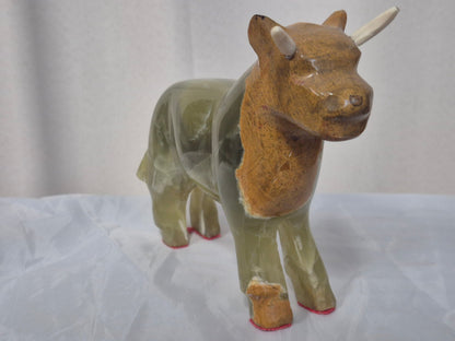 Stier Figur Onyx Stein geschnitzt Skulptur Tier Deko Vintage handgefertigt