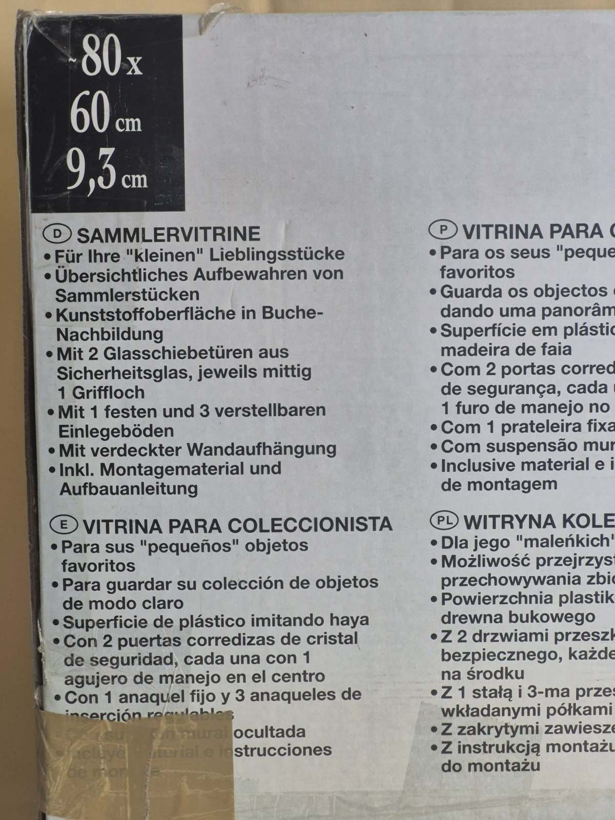 Sammlervitrine Wandvitrine 80x60cm Glas Schiebetür Buche Modellauto Regal NEU