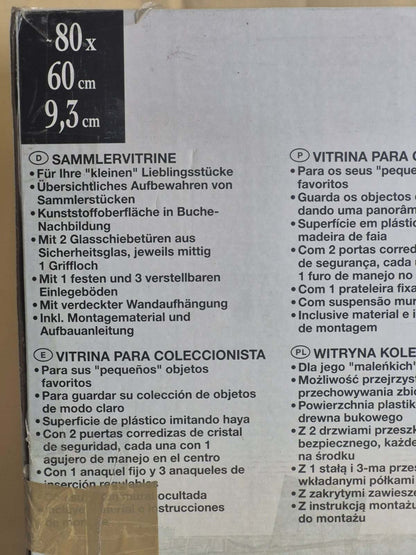 Sammlervitrine Wandvitrine 80x60cm Glas Schiebetür Buche Modellauto Regal NEU