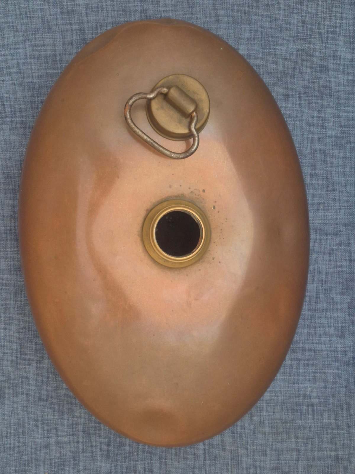 Wärmflasche Kupfer oval Messing Verschluss Bettflasche Bettwärmer alt