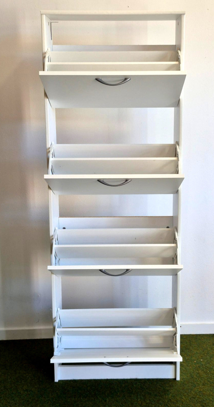 Weißer Schuhschrank 4 Klappfächer Flurschrank Schuhregal Holz platzsparend