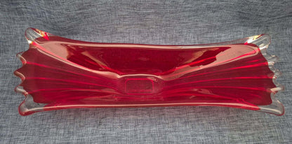 Rote Glasschale Kristallglas  Dekoschale Obstschale Tafelaufsatz länglich