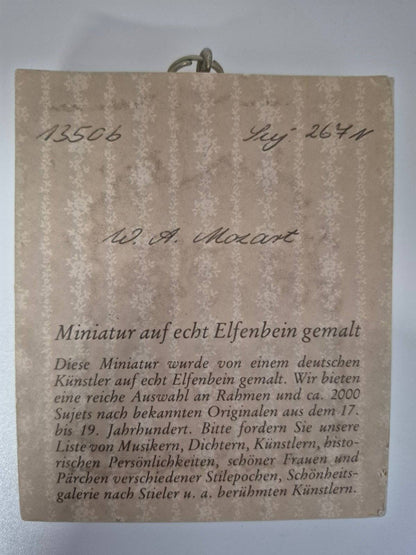 Lupenmalerei Miniatur auf Elfenbein gemalt W. A. Mozart Portrait Rahmen