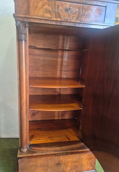 Antiker Biedermeier Vertiko Mahagoni Säulen Schrank 19. Jh. 1 Tür 2 Schubladen