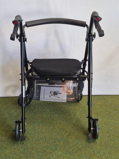 Mobility Plus+ Rollator 4-Rad faltbar Sitz Einkaufstasche Handbremse schwarz neu