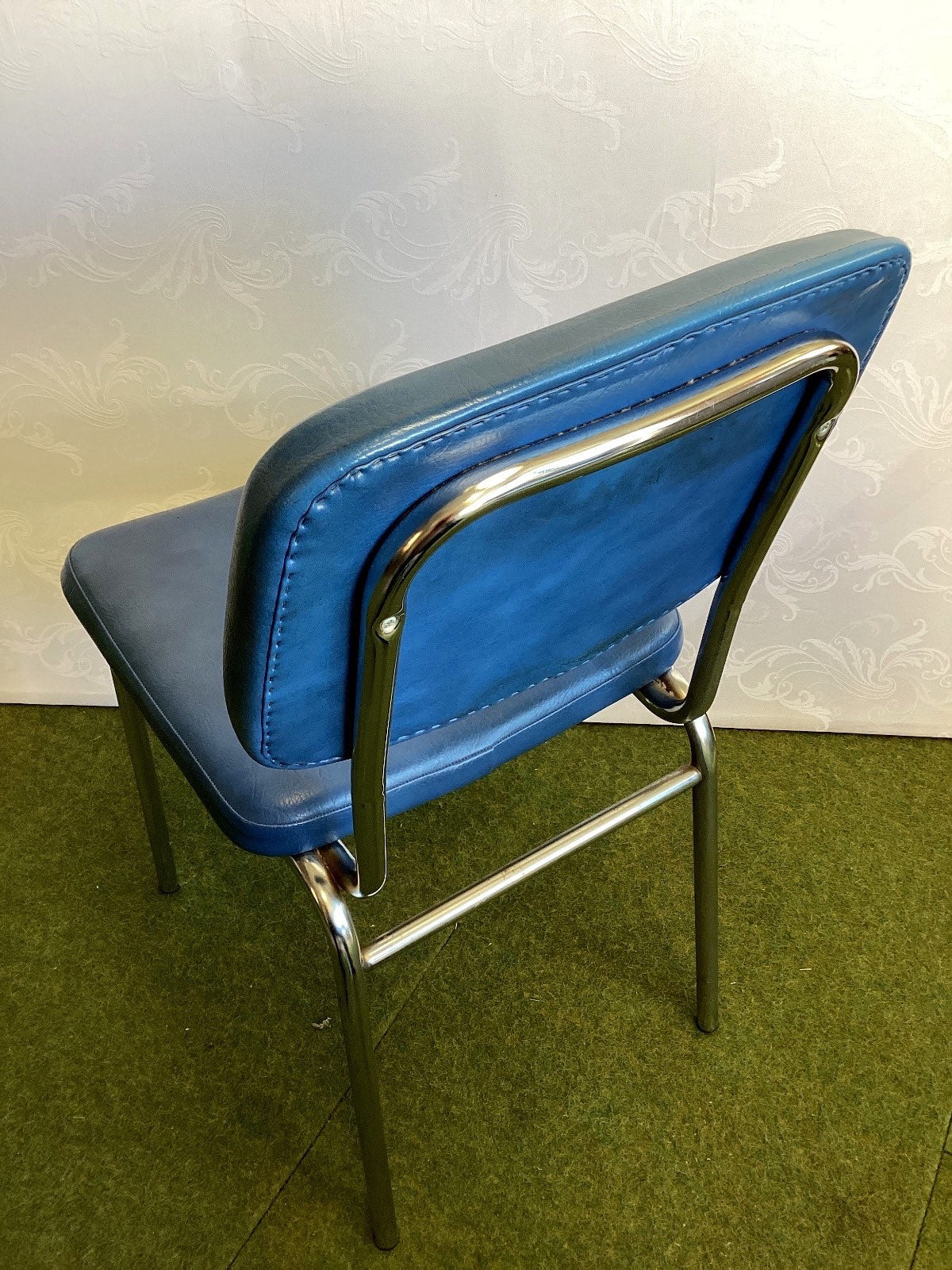 Mayer Vintage Stuhl Chrom Kunstleder Blau Küchenstuhl Retro 60er 70er