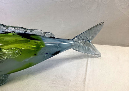 Glasskulptur Fisch mundgeblasen Murano-Stil Sommerso blau grün Deko
