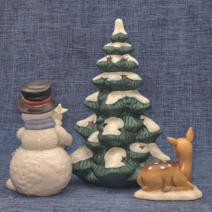 Goebel Porzellan Weihnachtsfiguren Set 3-tlg Schneemann Tannenbaum Reh Weihnacht