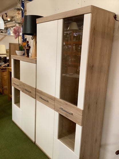 Wohnwand Schrankwand Vitrine Sideboard weiß Eiche modern 2-teilig