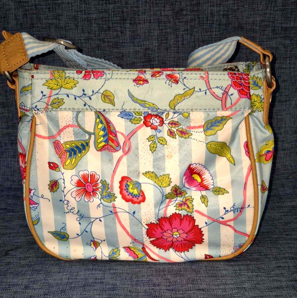 Oilily Umhängetasche Crossbody Bag Blumen Streifen Hellblau Bunt Damen