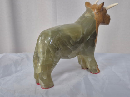 Stier Figur Onyx Stein geschnitzt Skulptur Tier Deko Vintage handgefertigt