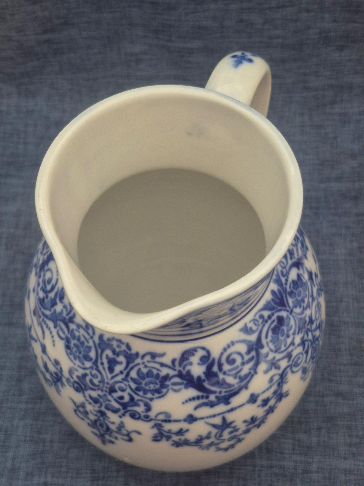 Villeroy & Boch Antiker Keramik Krug Blau-Weiß Floral Jugendstil Wasserkrug