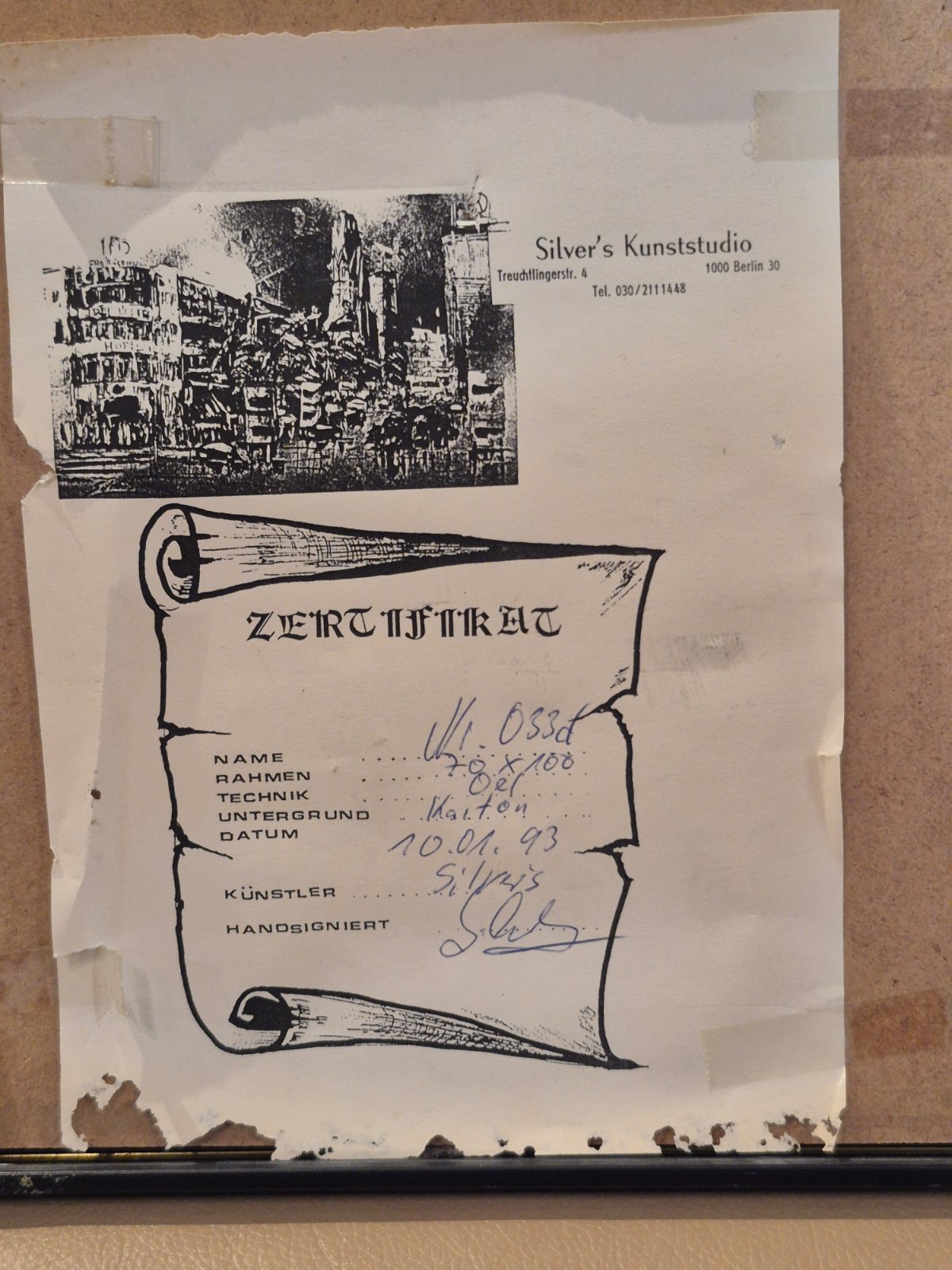Silvis abstraktes Ölgemälde 70x100cm Karton 1993 signiert Zertifikat Berlin