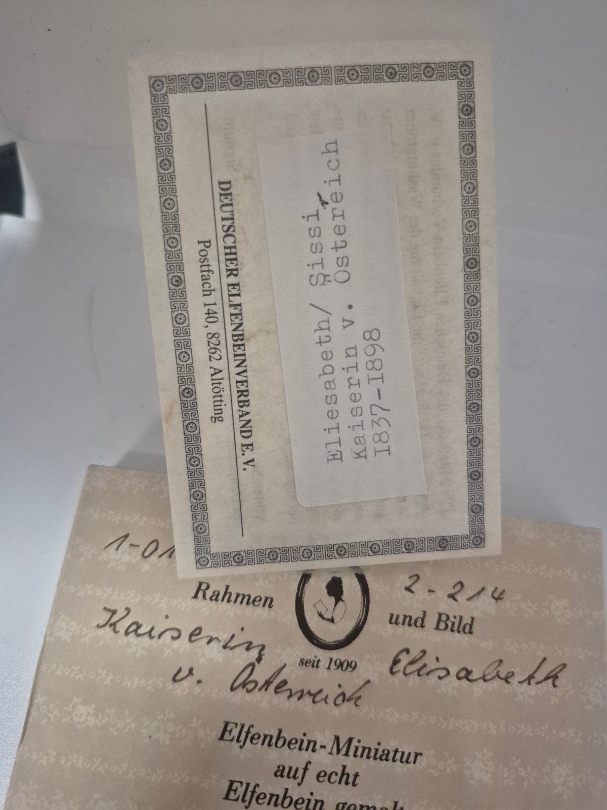 Elfenbein-Miniatur Kaiserin Elisabeth Sissi Österreich handbemalt mit Zertifikat