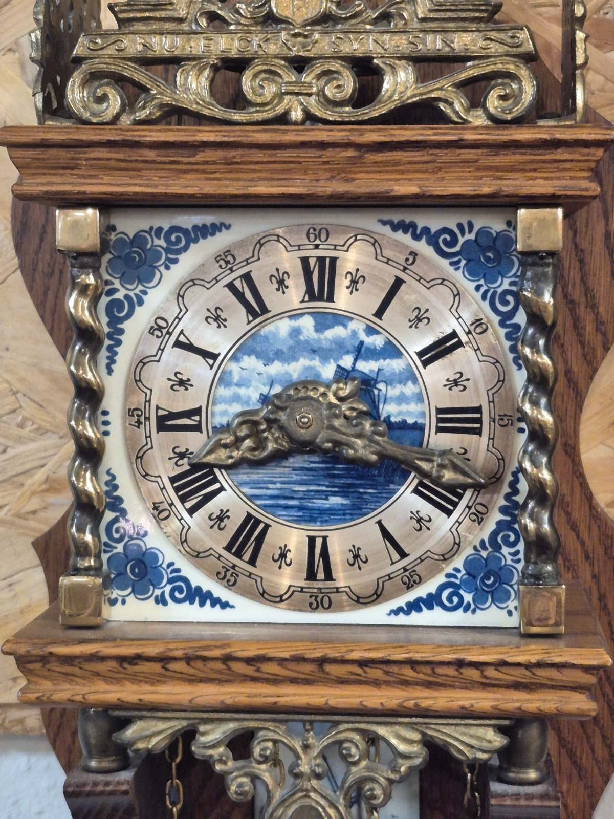 Holländische Zappler Wanduhr Delfter Fliesen Messing Gewichte UCW Uhrwerk