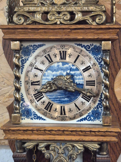 Holländische Zappler Wanduhr Delfter Fliesen Messing Gewichte UCW Uhrwerk