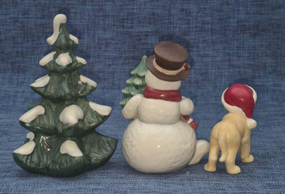 Goebel Porzellan Weihnachtsfiguren 3er Set Schneemann Tannenbaum Hund