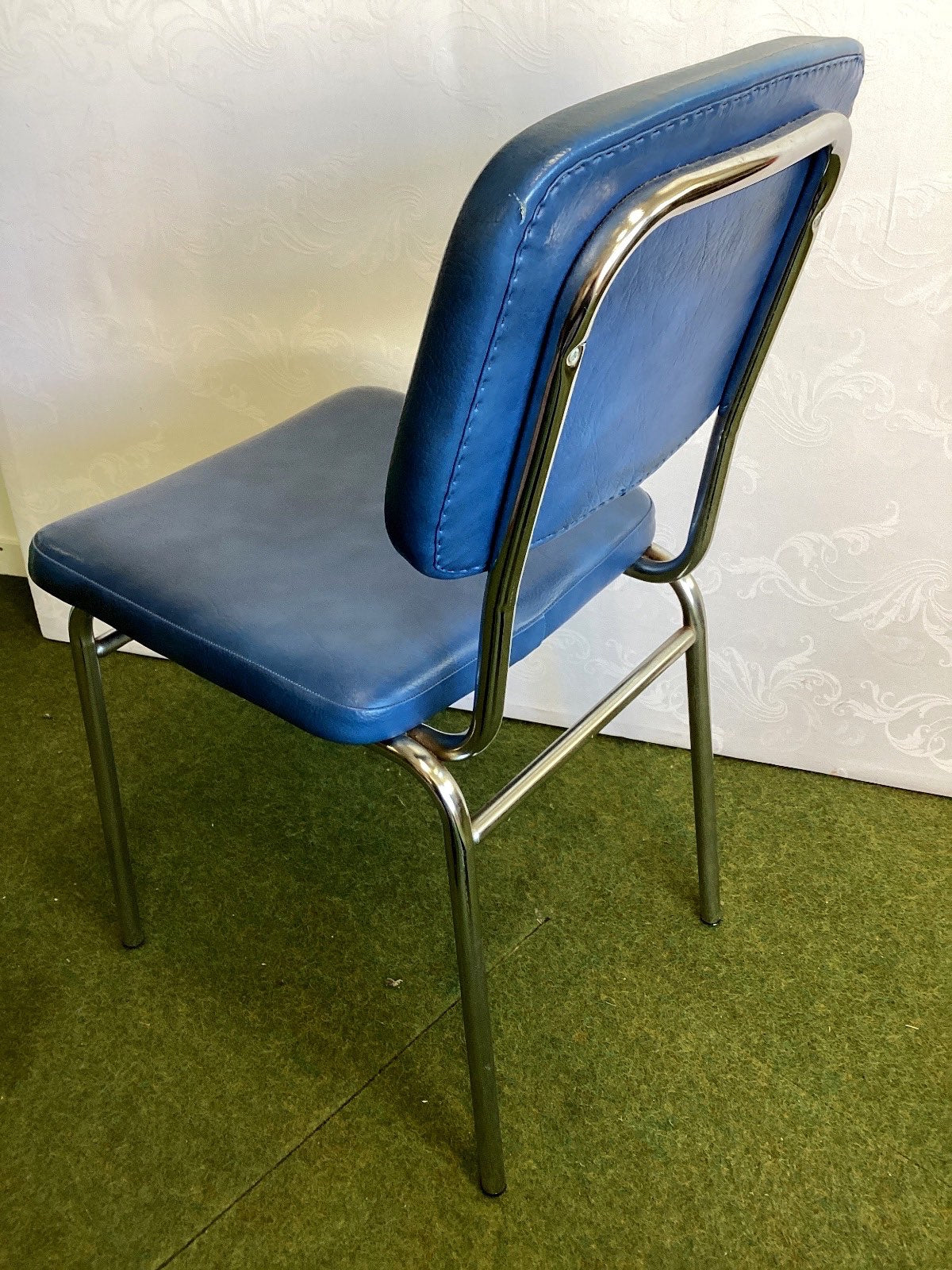 Mayer Vintage Stuhl Chrom Kunstleder Blau 70er Küchenstuhl Retro Polsterstuhl