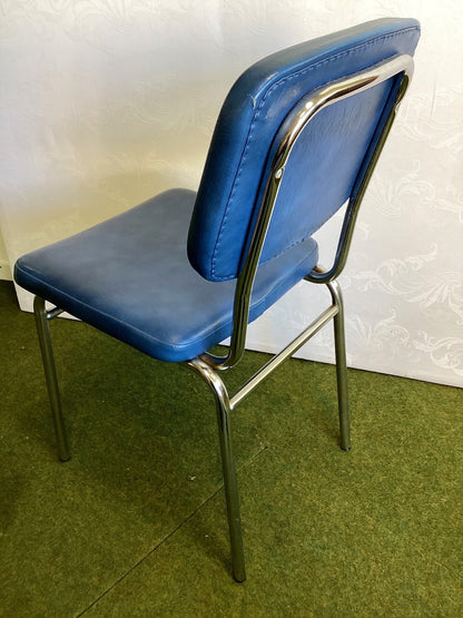 Mayer Vintage Stuhl Chrom Kunstleder Blau 70er Küchenstuhl Retro Polsterstuhl