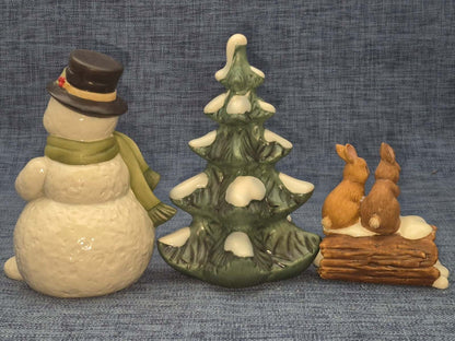 Goebel Porzellan Weihnacht  Figurenset Schneemann Tannenbaum Hasen 3-tlg