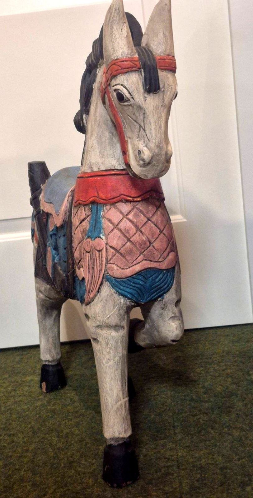 Altes Karussellpferd Holz handbemalt Volkskunst Deko Figur Pferd geschnitzt