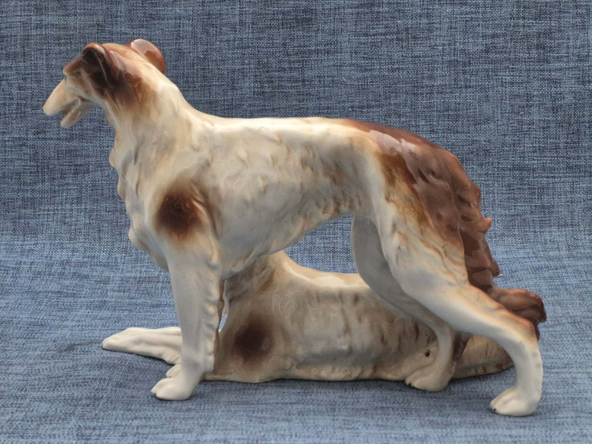 Porzellan Figur Barsoi Paar stehend & liegend Windhund Vintage Deko Hund
