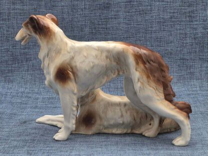 Porzellan Figur Barsoi Paar stehend & liegend Windhund Vintage Deko Hund
