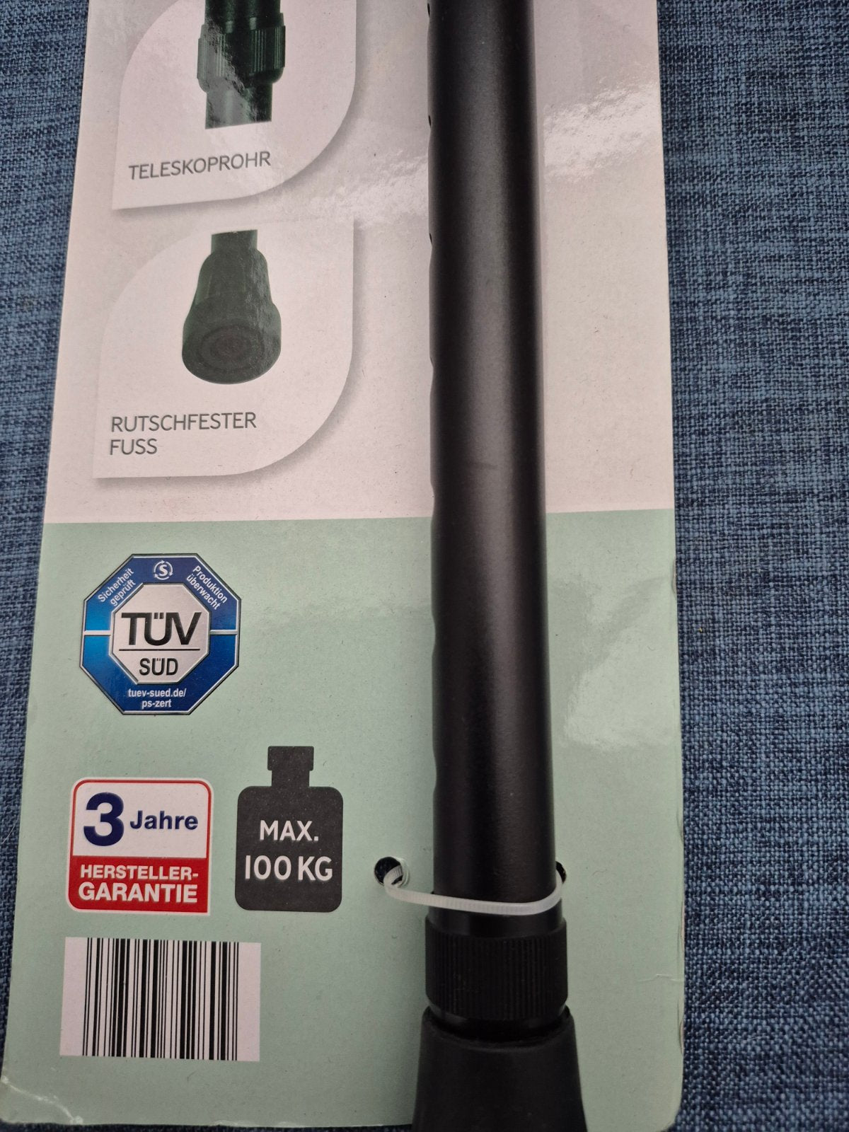 Spazierstock Teleskop höhenverstellbar 735-990mm Handschlaufe schwarz NEU